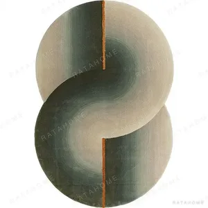 Custom Gradient S-Curve Rug in Green and Sand — in a room setting