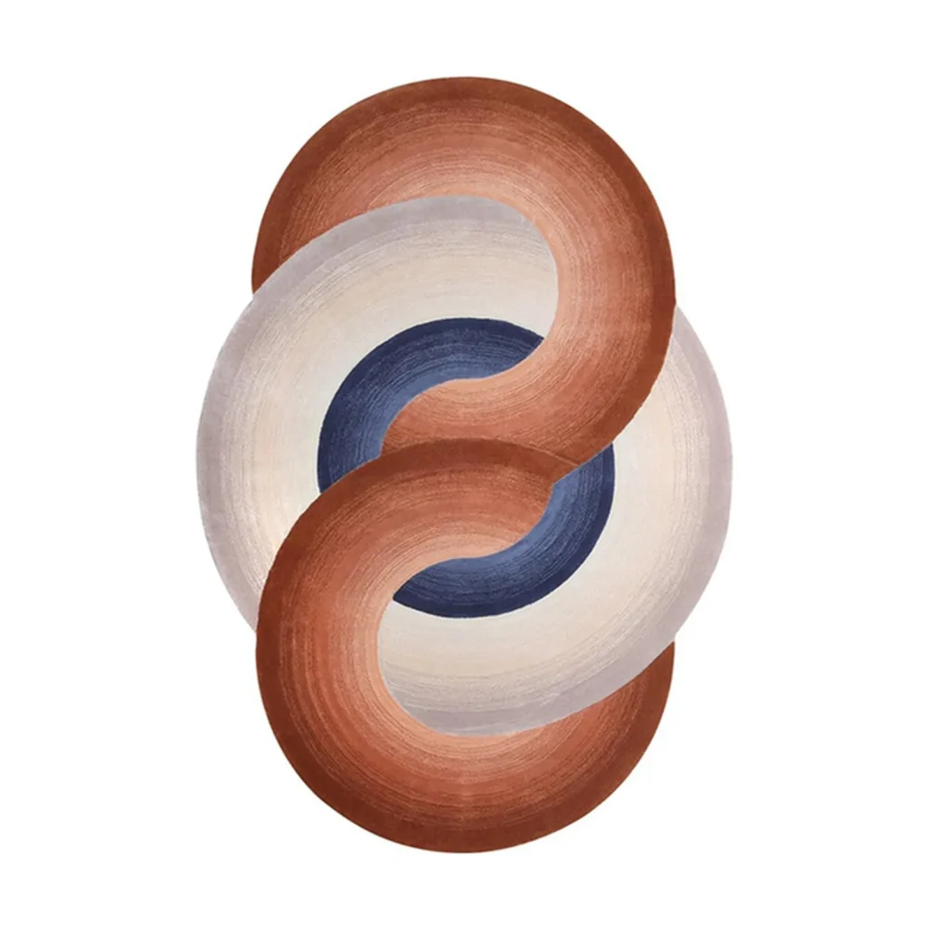 Custom Interlocking Loop Rug in Rust, Navy and Cream — front view