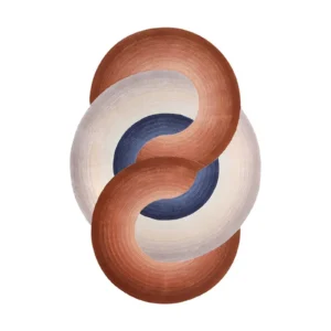 Custom Interlocking Loop Rug in Rust, Navy and Cream — front view
