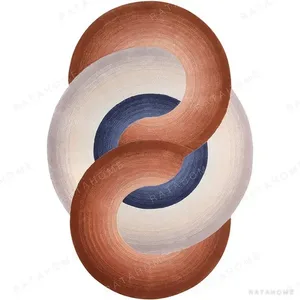Custom Interlocking Loop Rug in Rust, Navy and Cream — in a room setting
