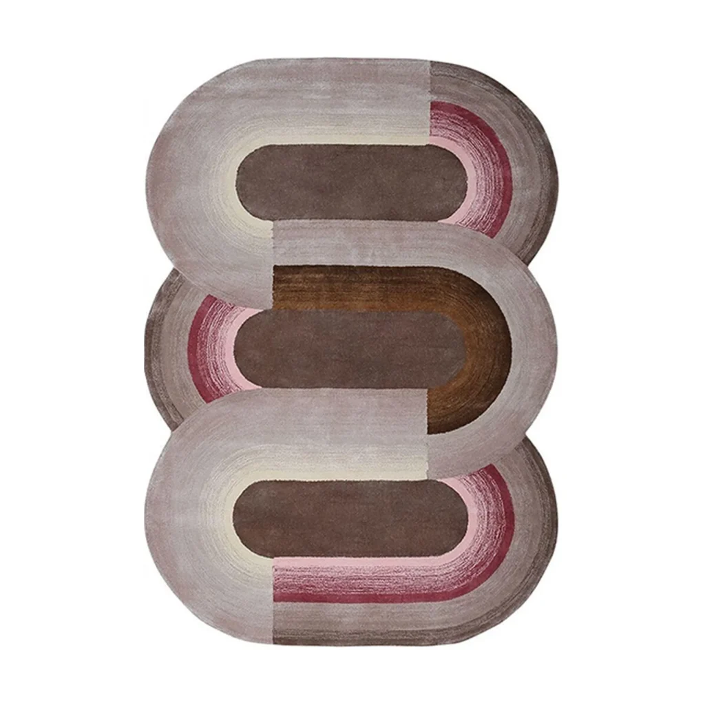 Custom Stacked Track Rug in Plum, Brown and Blush — front view