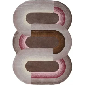 Custom Stacked Track Rug in Plum, Brown and Blush — in a room setting