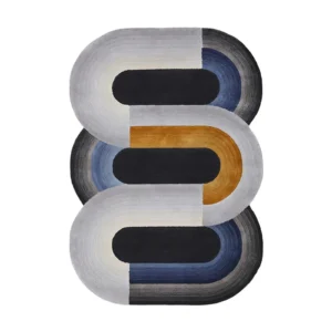 Custom Stacked Track Rug in Navy, Amber and Cream — front view