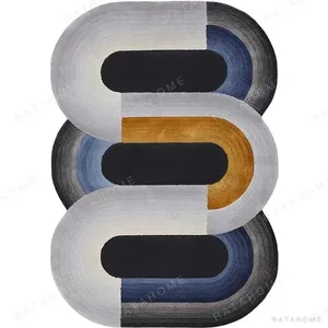 Custom Stacked Track Rug in Navy, Amber and Cream — in a room setting