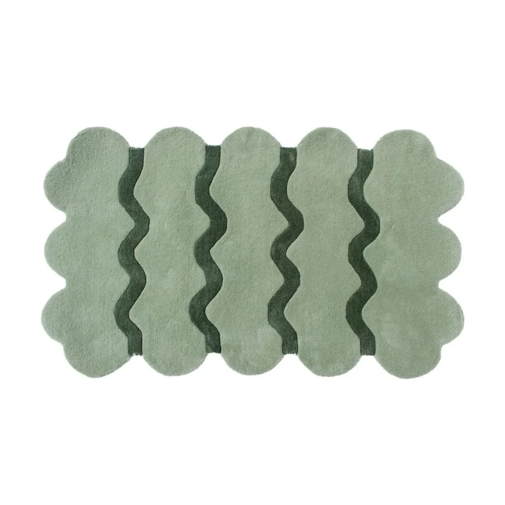 Custom Wavy Stripe Rug in Sage and Forest Green — front view