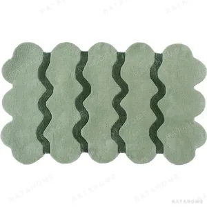 Custom Wavy Stripe Rug in Sage and Forest Green — in a room setting