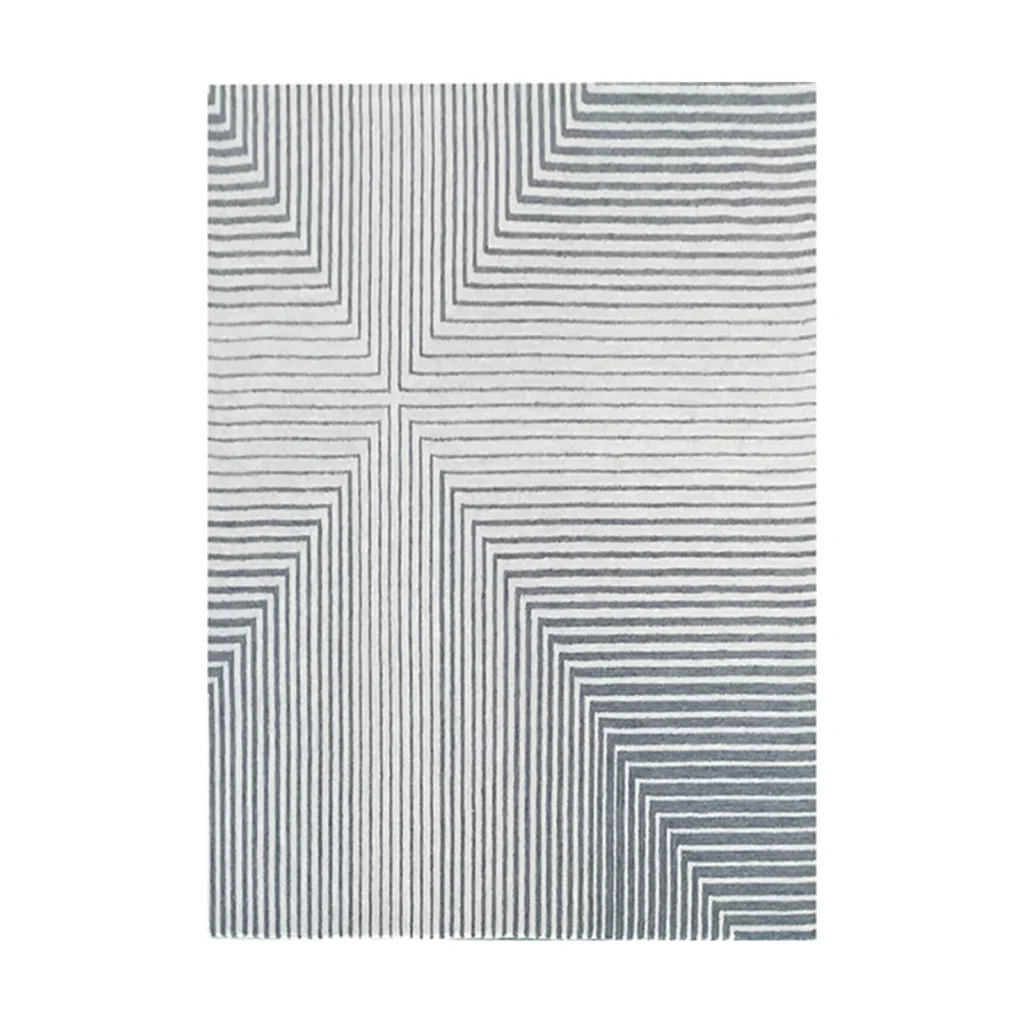 Custom Mitred Stripe Rug in Grey and Cream — front view