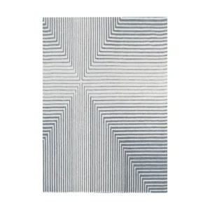 Custom Mitred Stripe Rug in Grey and Cream — front view
