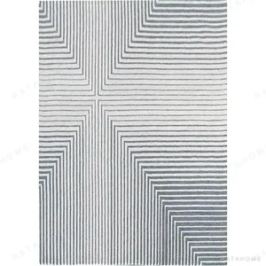 Custom Mitred Stripe Rug in Grey and Cream — in a room setting