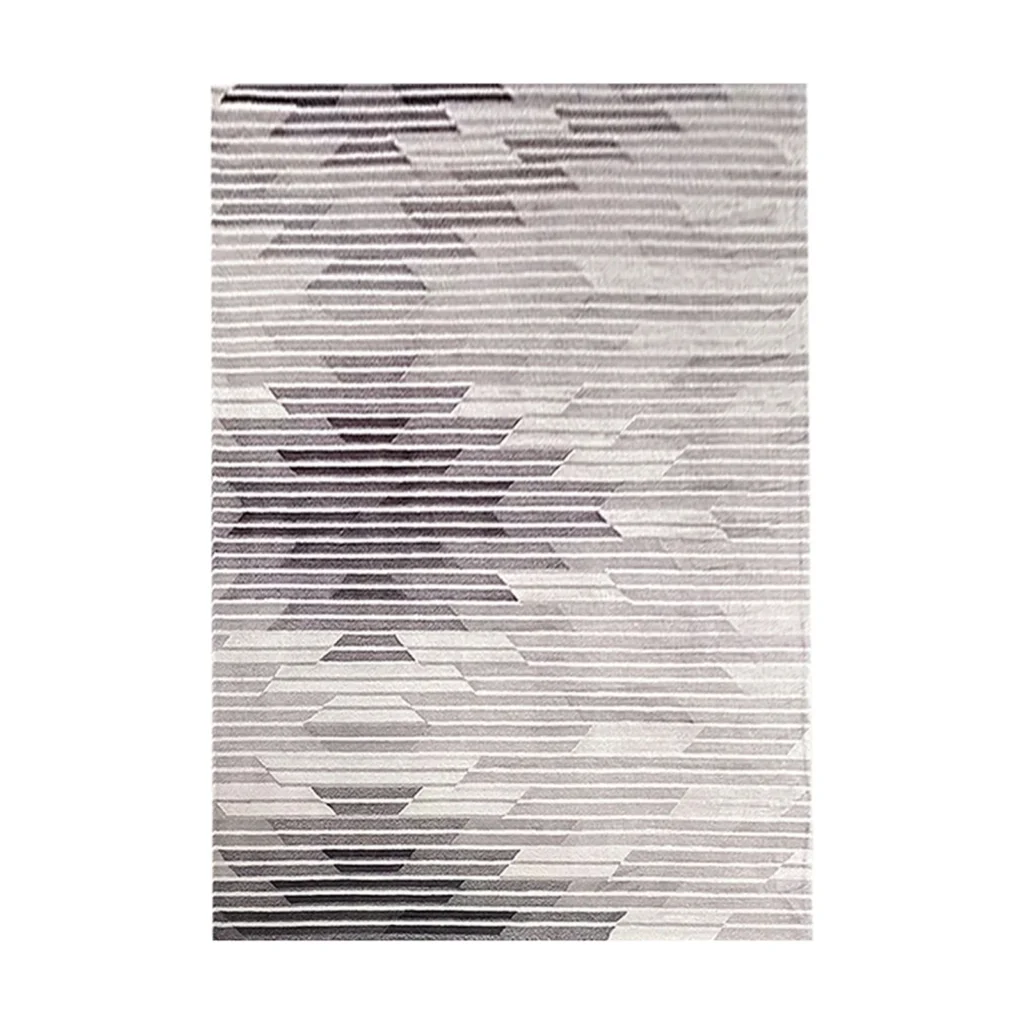 Custom Faceted Stripe Rug in Grey, Taupe and Cream — front view