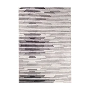 Custom Faceted Stripe Rug in Grey, Taupe and Cream — front view