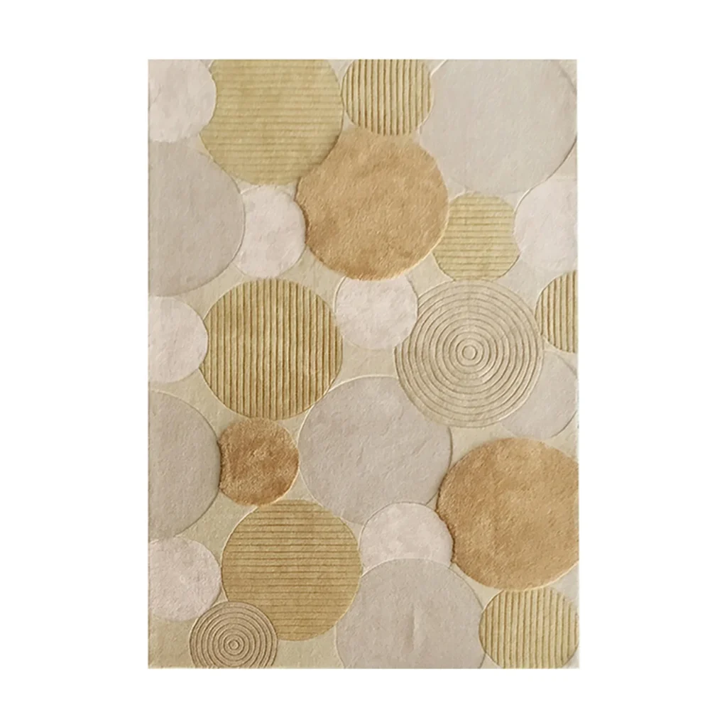Custom Circle Relief Rug in Sand, Cream and Gold — front view
