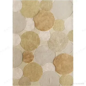 Custom Circle Relief Rug in Sand, Cream and Gold — in a room setting