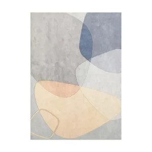 Custom Translucent Shapes Rug in Blue, Peach and Grey — front view