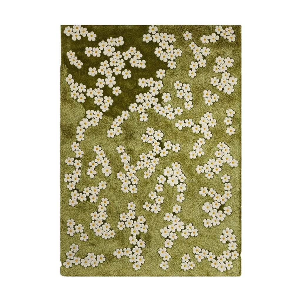 Custom Blossom Rug in Olive with Cream Flowers — front view