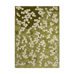 Custom Blossom Rug in Olive with Cream Flowers — front view