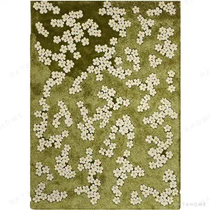 Custom Blossom Rug in Olive with Cream Flowers — in a room setting