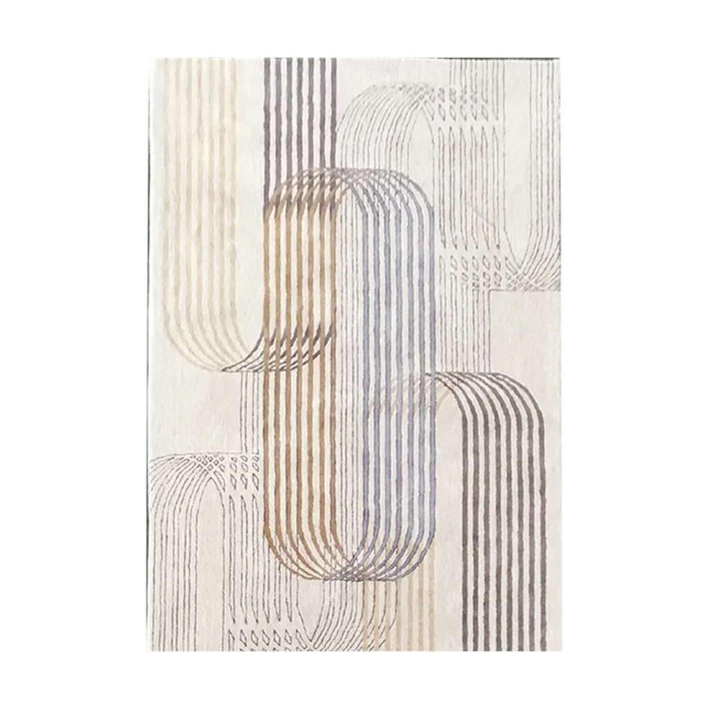 Custom Ribbon Loop Rug in Cream, Grey and Tan Stripes — front view