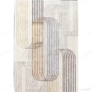 Custom Ribbon Loop Rug in Cream, Grey and Tan Stripes — in a room setting