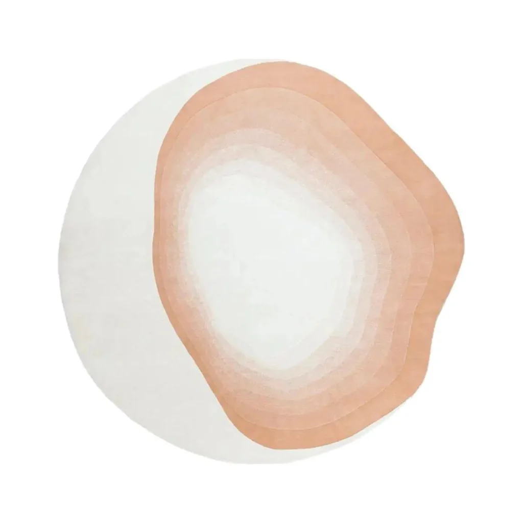 Custom Peach Contour Round Rug on Cream in oatmeal — front view