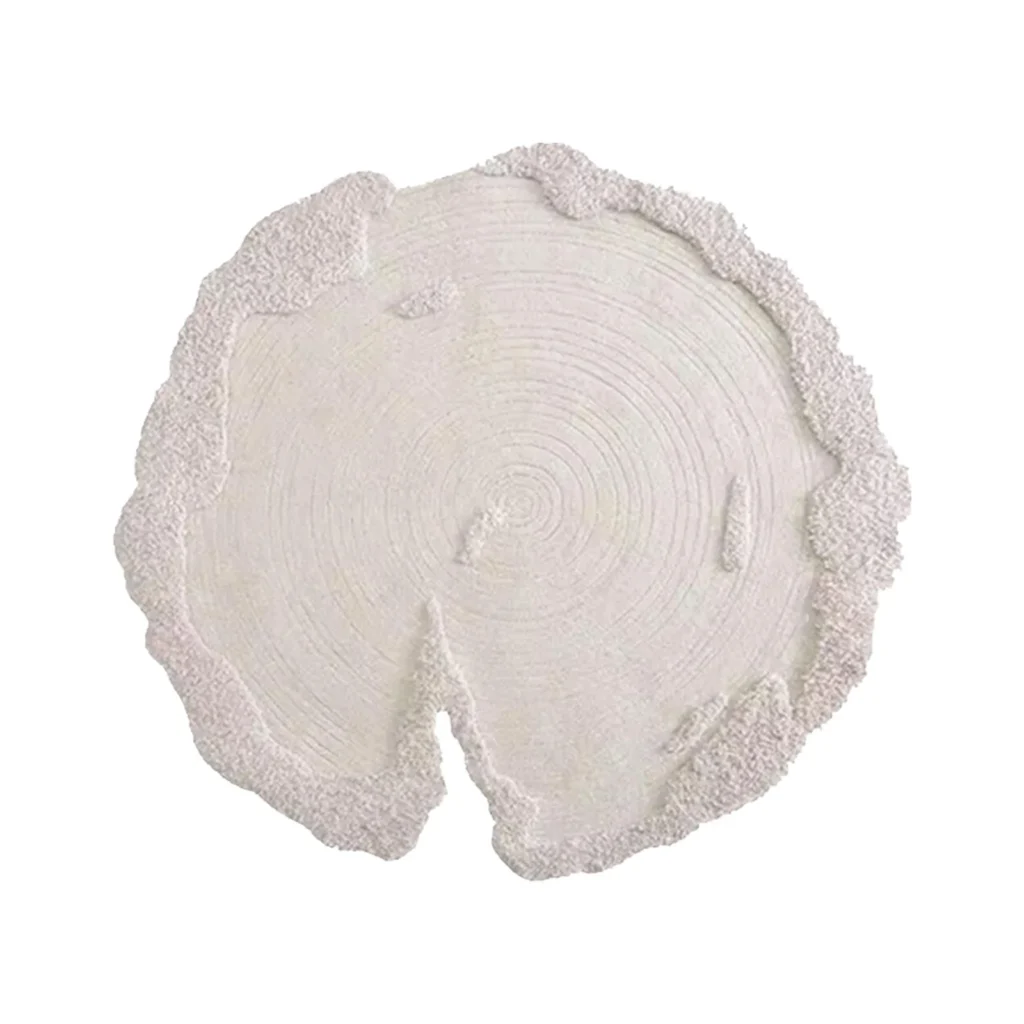 Custom Tree Ring Rug in Cream with Bark Edge — front view