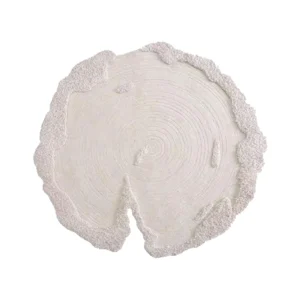 Custom Tree Ring Rug in Cream with Bark Edge — front view