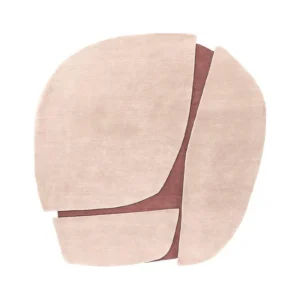 Custom Blush Rounded Rug with Plum Seams in rose stone — front view