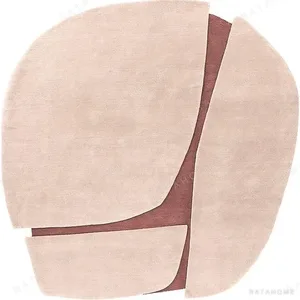 Custom Blush Rounded Rug with Plum Seams in rose stone — in a room setting