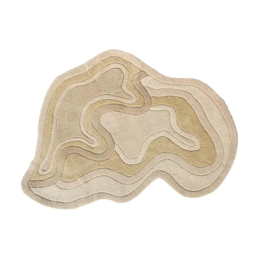Custom Sand Contour Relief Rug with Irregular Edge in sand — front view