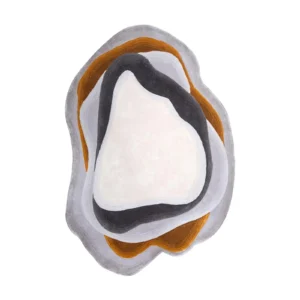 Custom Pebble Rug in Grey, Cream and Amber Bands — front view