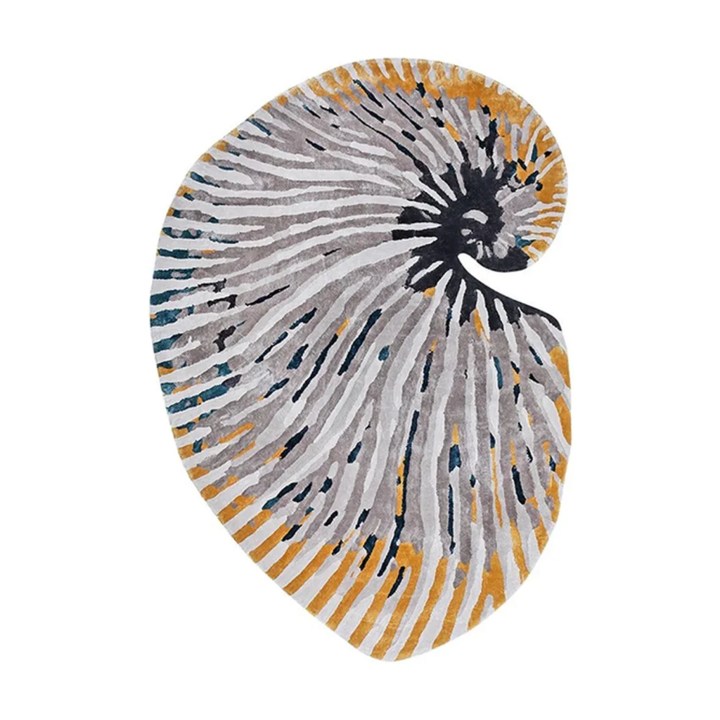 Custom Nautilus Shell Rug in Cream, Grey and Amber — front view