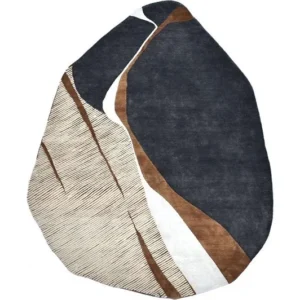 Custom Stone Fragment Rug in Charcoal, Rust and Cream — in a room setting