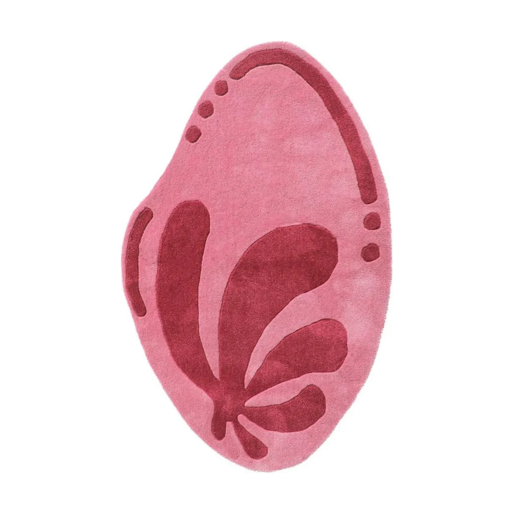 Custom Pink Petal Rug with Carved Relief in rose stone — front view