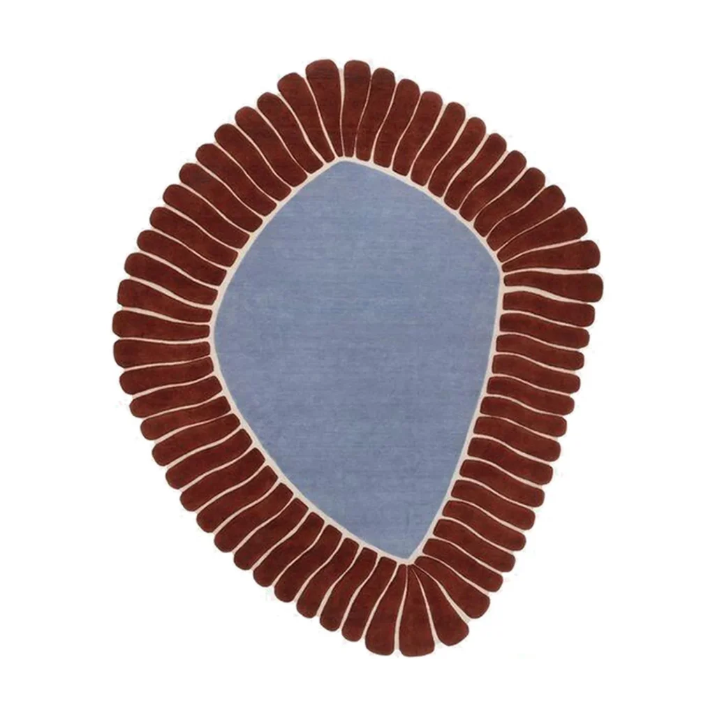 Custom Anemone Rug in Blue with Burgundy Tentacle Edge — front view