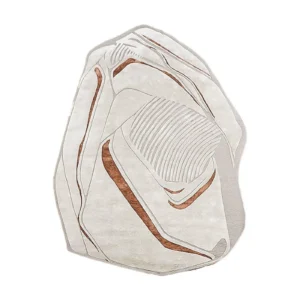 Custom Folded Stone Rug in Cream, Grey and Rust Lines — front view