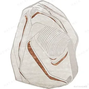 Custom Folded Stone Rug in Cream, Grey and Rust Lines — in a room setting