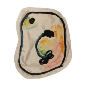 Custom Abstract Bird Rug in Sand with Watercolour Marks — front view