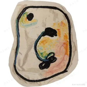 Custom Abstract Bird Rug in Sand with Watercolour Marks — in a room setting