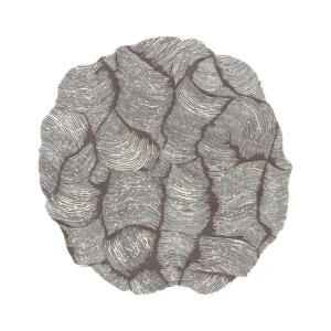 Custom Coral Round Rug in Grey Line Drawing — front view