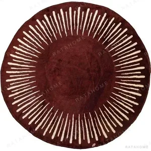 Custom Burgundy Sunburst Round Rug with Cream Rays in burgundy — in a room setting