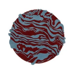 Custom Marbled Round Rug in Burgundy and Sky Blue — front view