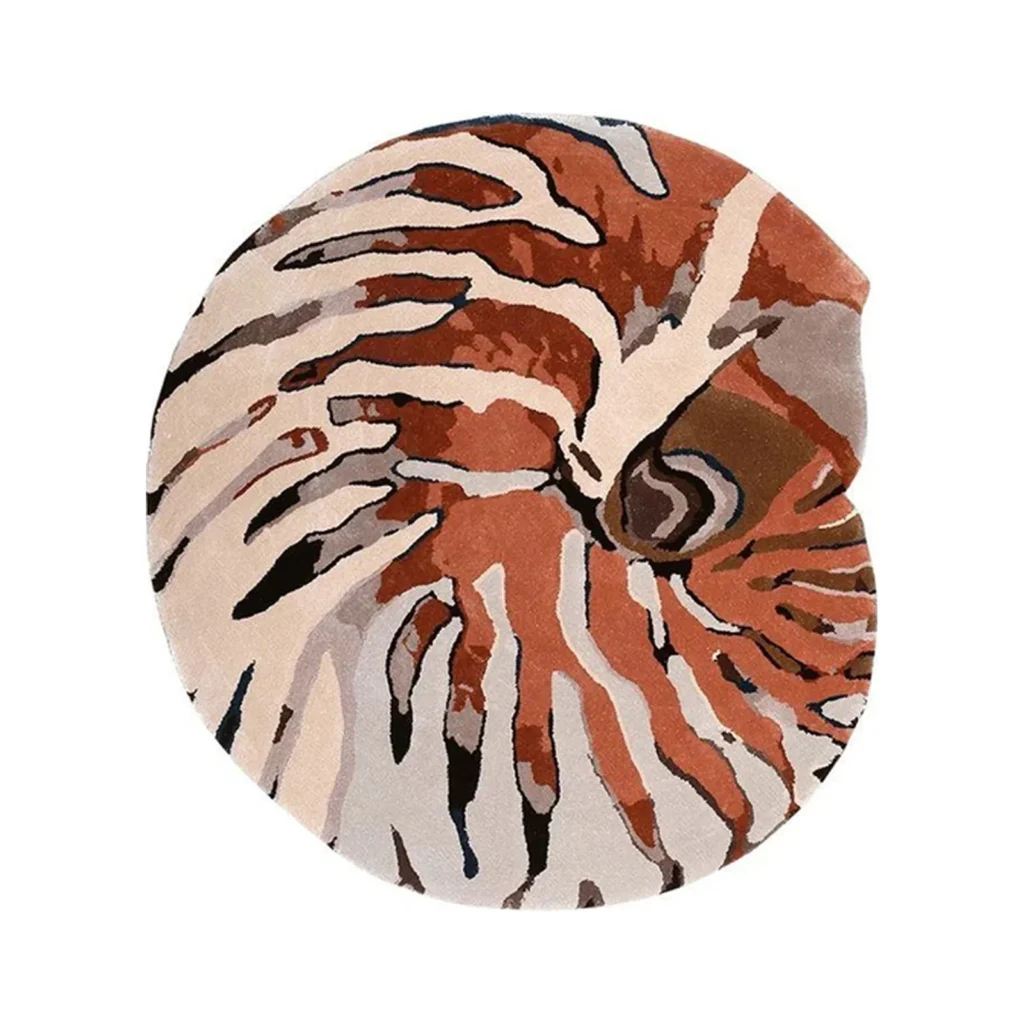 Custom Nautilus Round Rug in Rust, Cream and Grey — front view