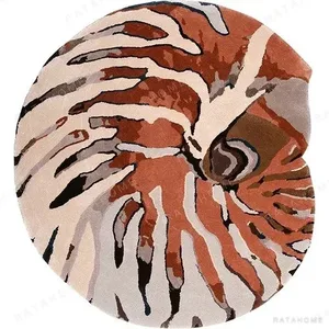 Custom Nautilus Round Rug in Rust, Cream and Grey — in a room setting