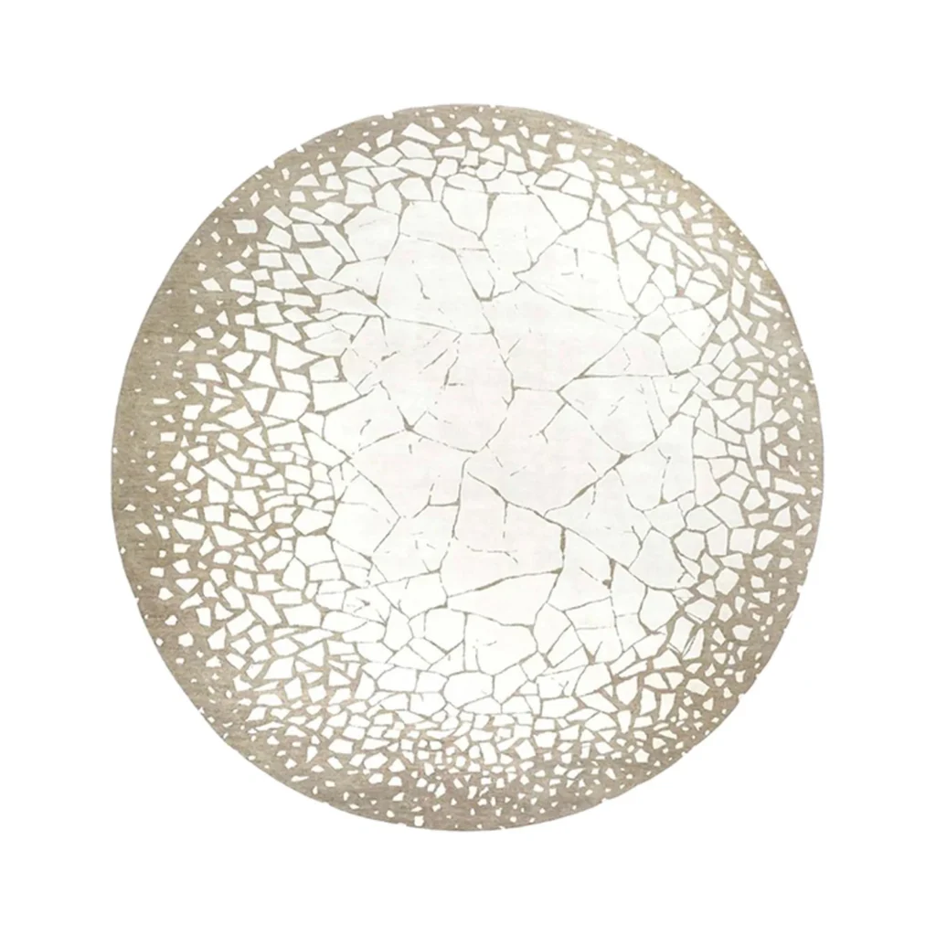 Custom Cracked Ice Round Rug in Cream and Grey — front view