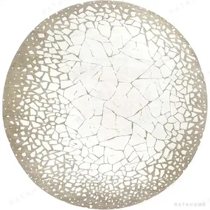 Custom Cracked Ice Round Rug in Cream and Grey — in a room setting