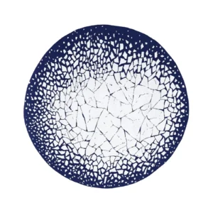 Custom Cracked Ice Round Rug in White and Navy — front view