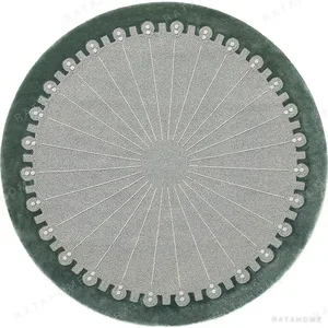 Custom Pearl Edge Round Rug in slate — in a room setting