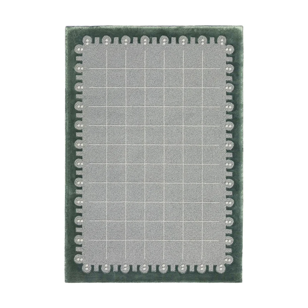 Custom Pearl Edge Grid Rug in Grey and Sage — front view