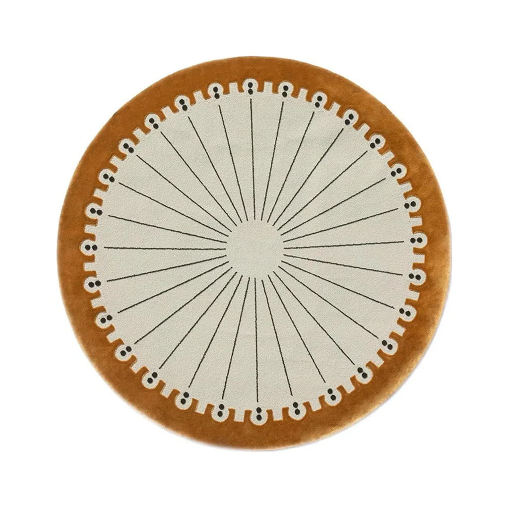 Custom Dotted Edge Round Rug in Cream and Amber — front view