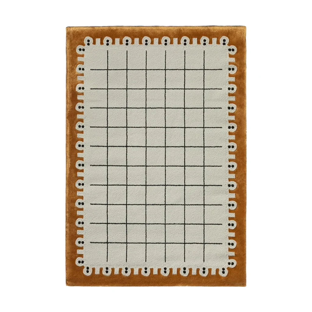 Custom Dotted Edge Grid Rug in Cream and Amber — front view